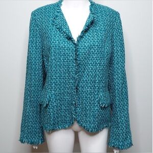 J.Marco Sz L Turquoise Teal Blue Tweed Blazer